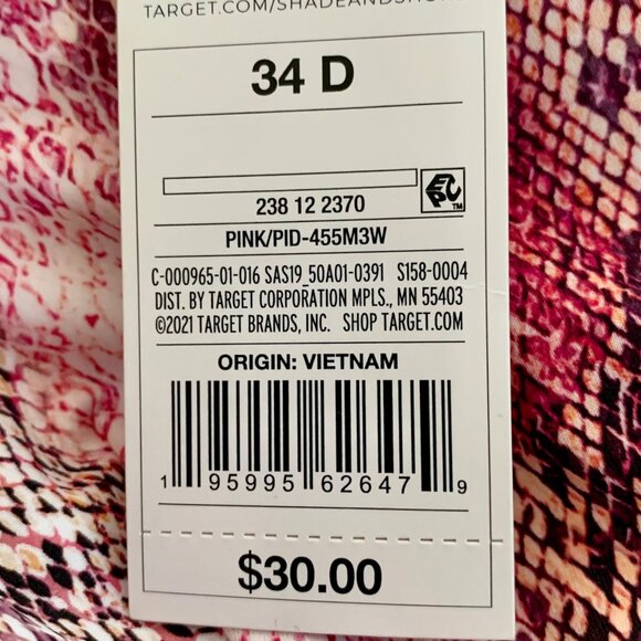 Shade & Shore Pink Snake Print Bikini Swim Top Underwire Bra Removable Pads - Picture 10 of 16